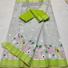 GREY / PARROT GREEN ZARI KOTA SAREE