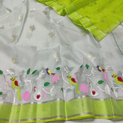 GREY / PARROT GREEN ZARI KOTA SAREE