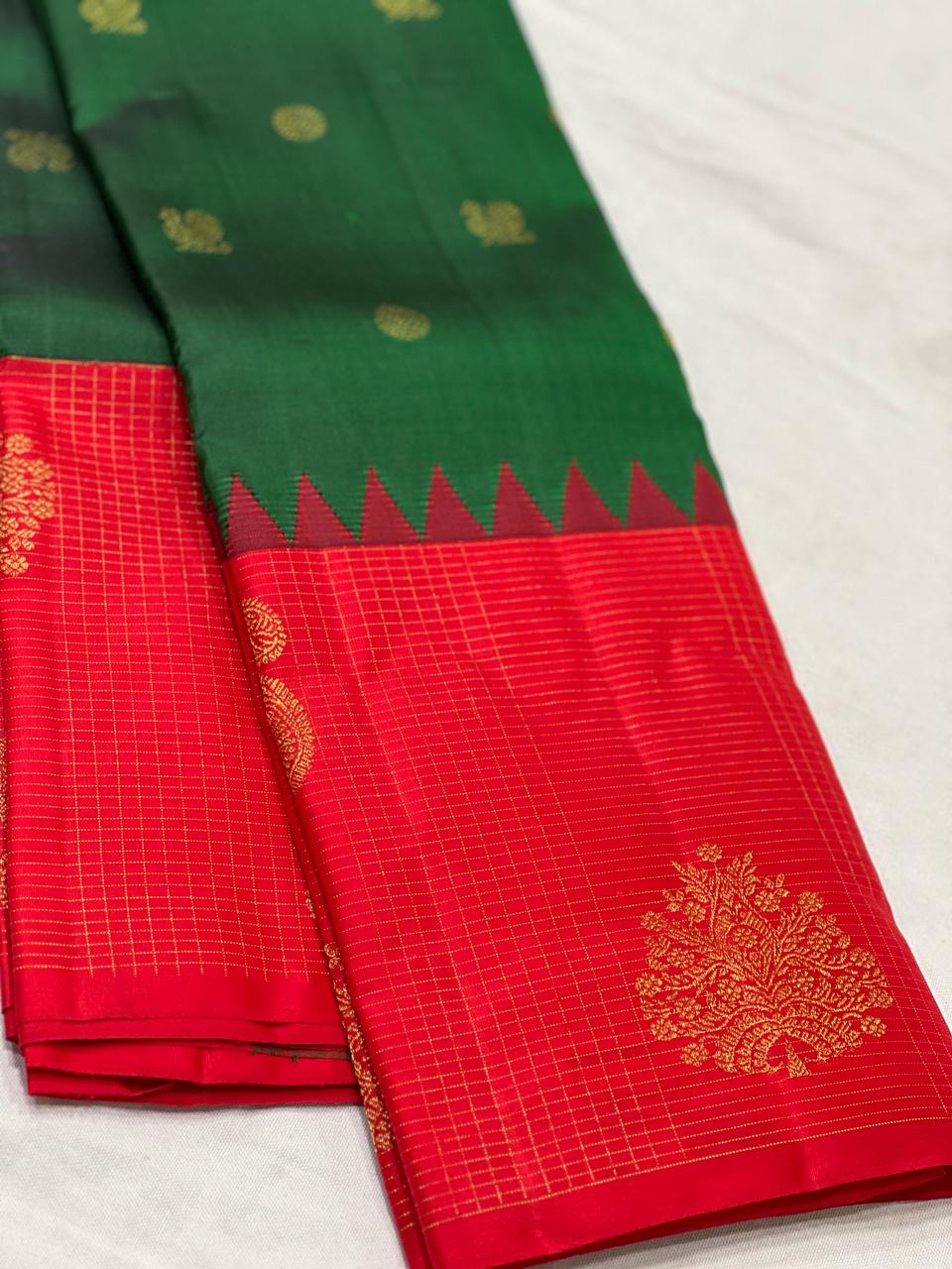 BOTTLE GREEN / RED KANCHI SAREE