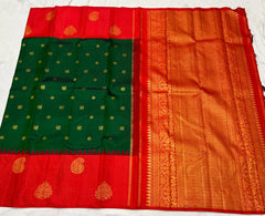 BOTTLE GREEN / RED KANCHI SAREE