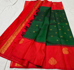 BOTTLE GREEN / RED KANCHI SAREE