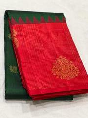 BOTTLE GREEN / RED KANCHI SAREE