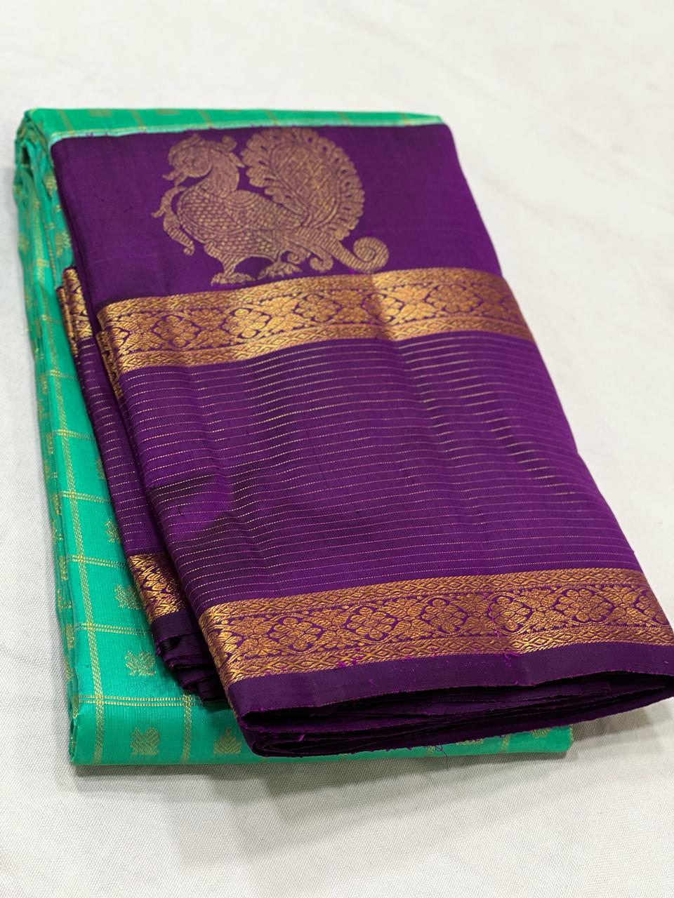 PISTA GREEN / VIOLET KANCHI SAREE