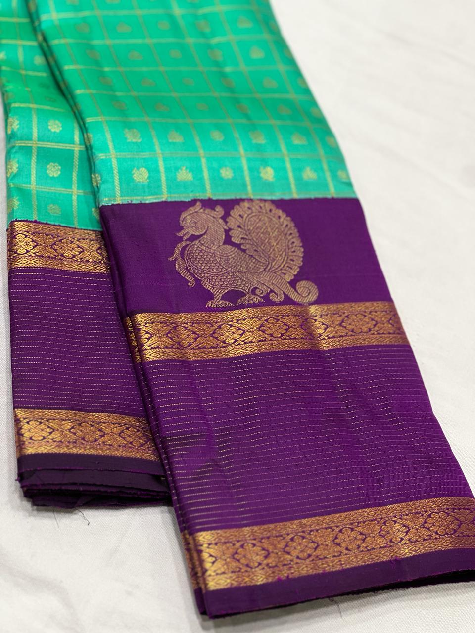 PISTA GREEN / VIOLET KANCHI SAREE