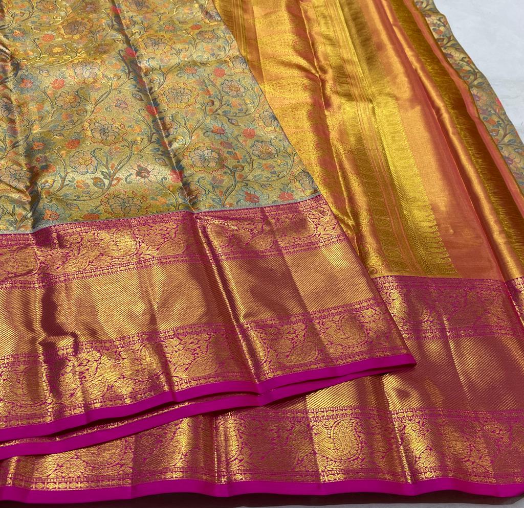 GOLD FLORAL / PINK KANCHI TISSUE SAREE