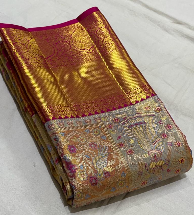 GOLD / PINK KANCHI TISSUE SAREE