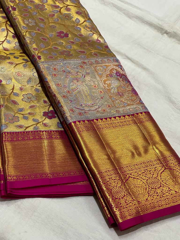 GOLD / PINK KANCHI TISSUE SAREE