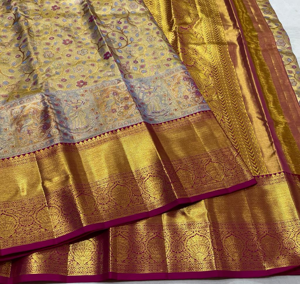 GOLD / PINK KANCHI TISSUE SAREE