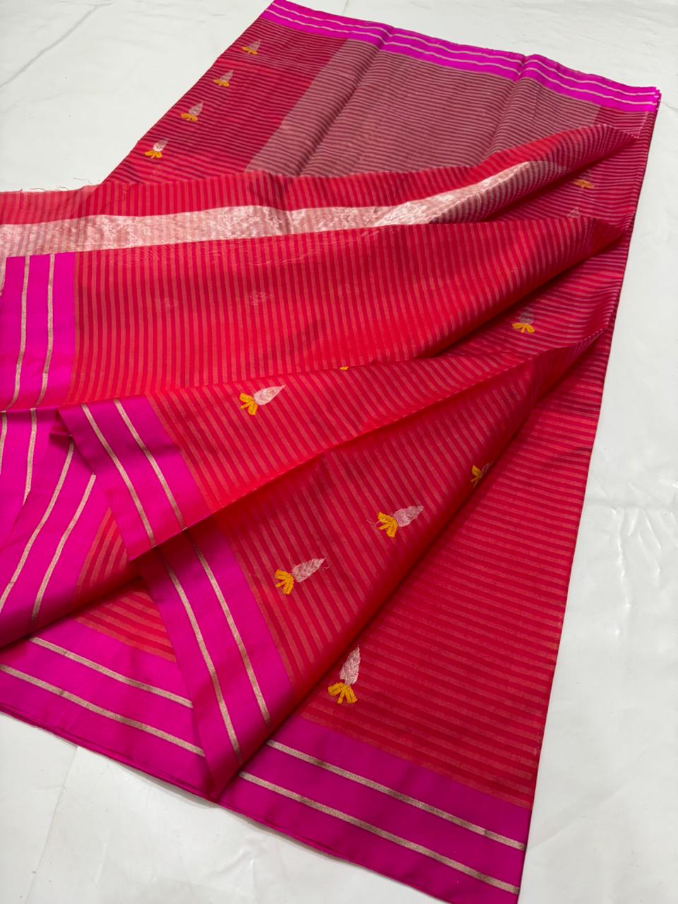 RED CHANDERI SAREE