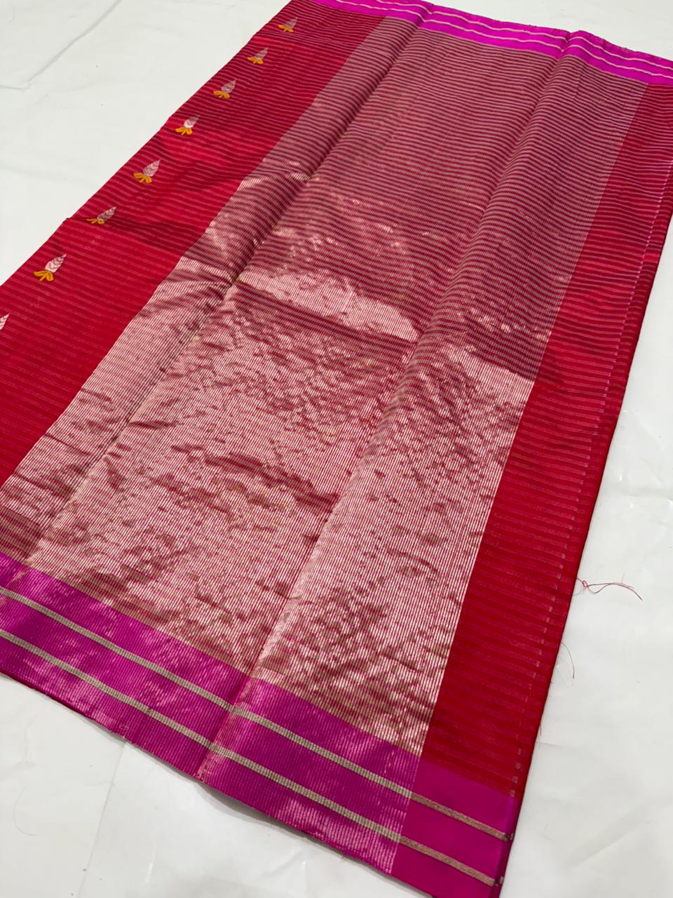 RED CHANDERI SAREE