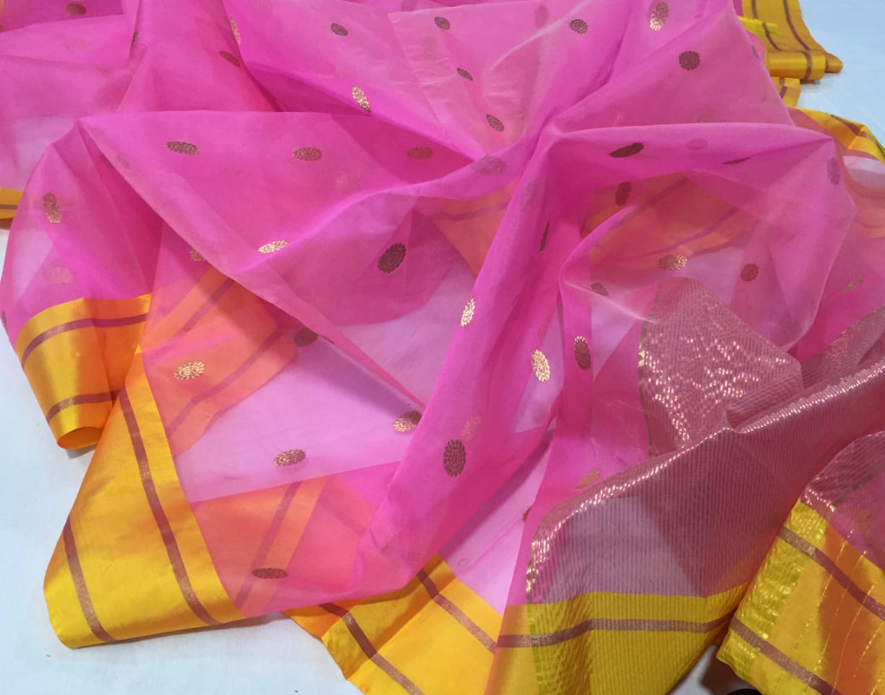 BABY PINK / YELLOW CHANDERI SAREE