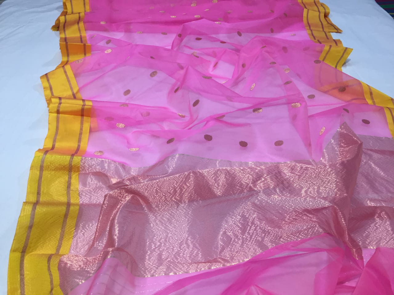 BABY PINK / YELLOW CHANDERI SAREE