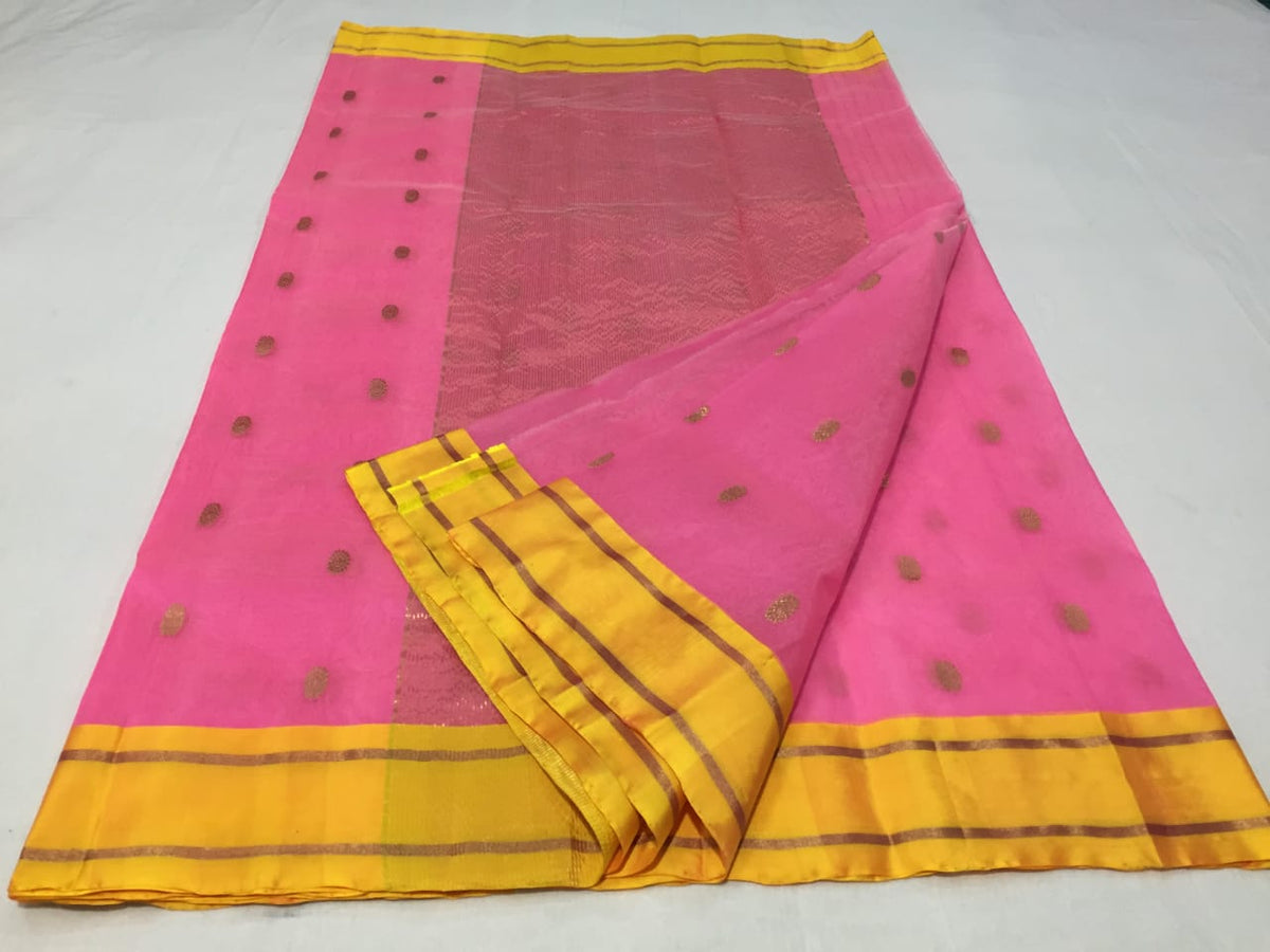 BABY PINK / YELLOW CHANDERI SAREE