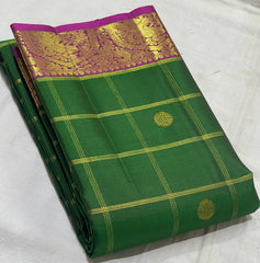 BOTTLE GREEN / PINK KANCHI SAREE