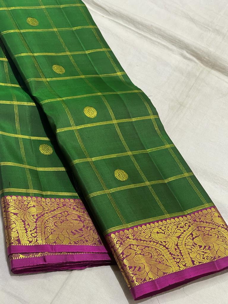 BOTTLE GREEN / PINK KANCHI SAREE