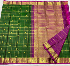 BOTTLE GREEN / PINK KANCHI SAREE