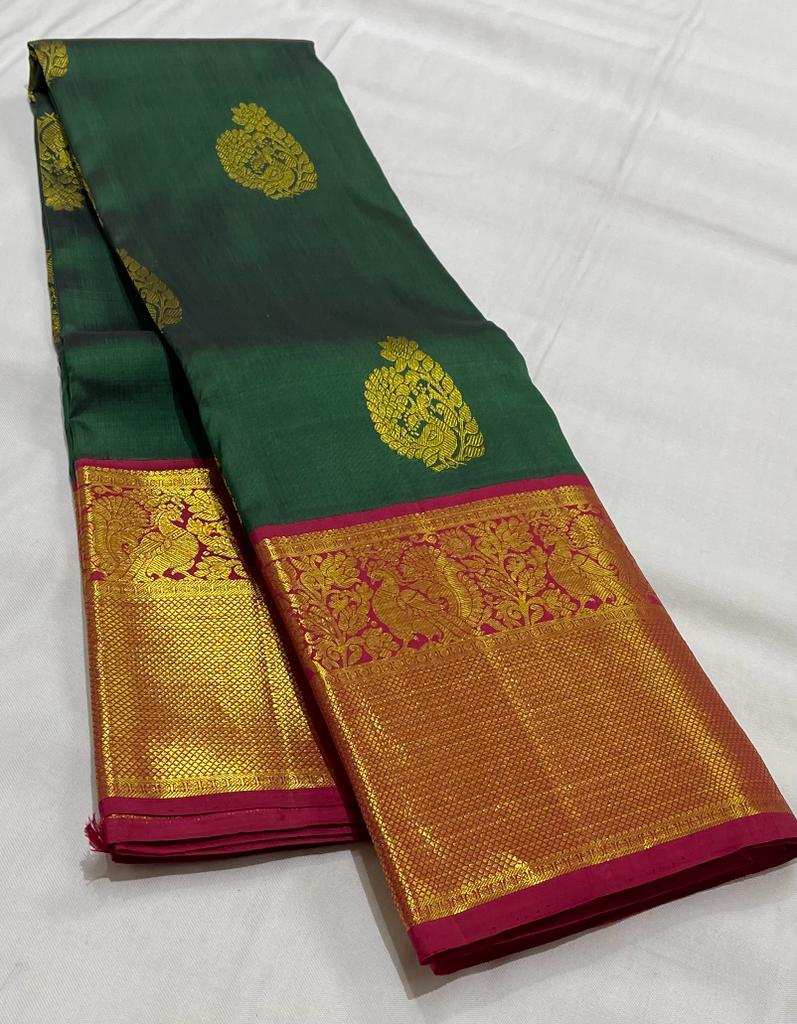 EMERALD GREEN / PINK KANCHI SAREE