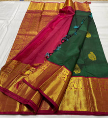 EMERALD GREEN / PINK KANCHI SAREE