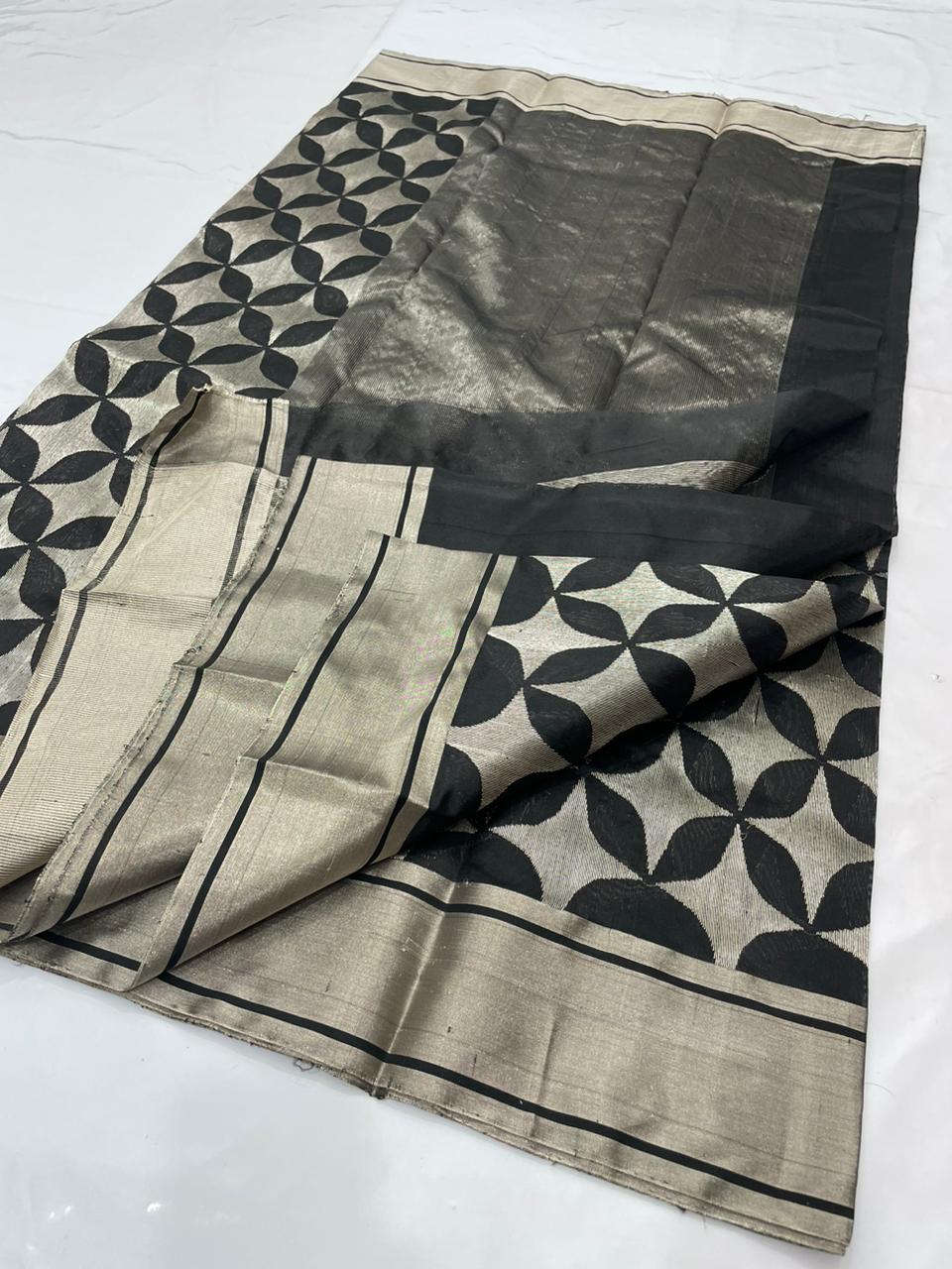 BLACK / SILVER CHANDERI SAREE