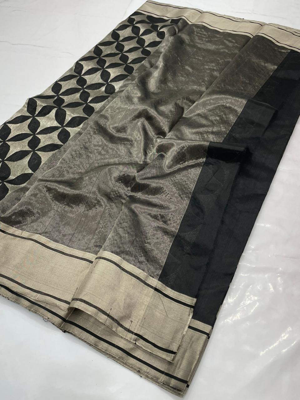 BLACK / SILVER CHANDERI SAREE