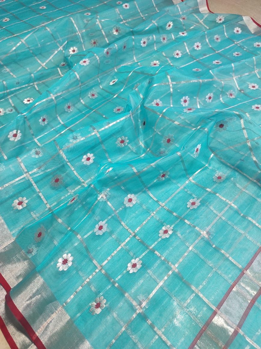 SKY BLUE CHANDERI SAREE