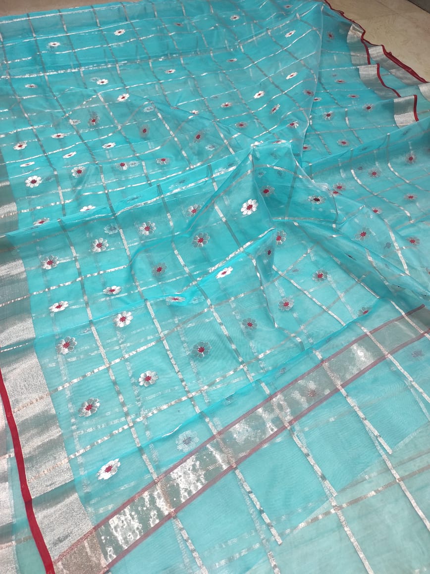 SKY BLUE CHANDERI SAREE