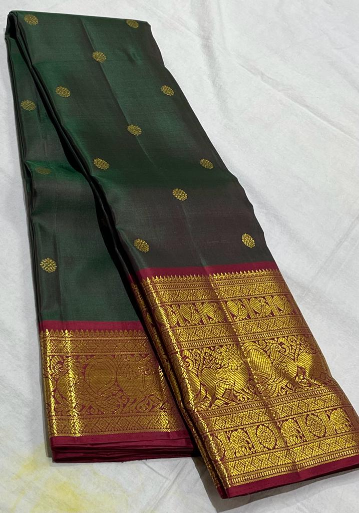 DARK GREEN / PINK KANCHI SAREE