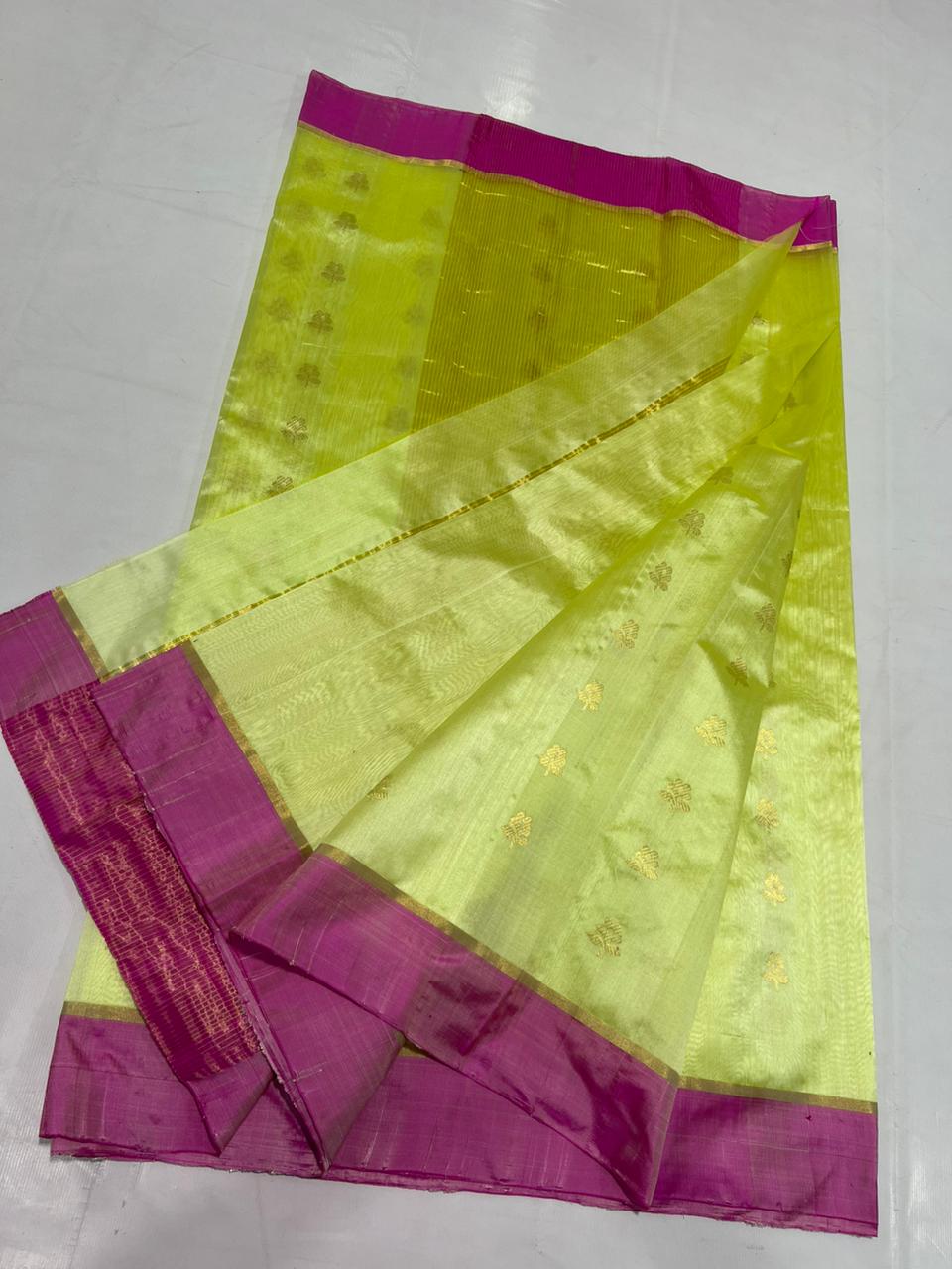 YELLOW / PINK CHANDERI SAREE