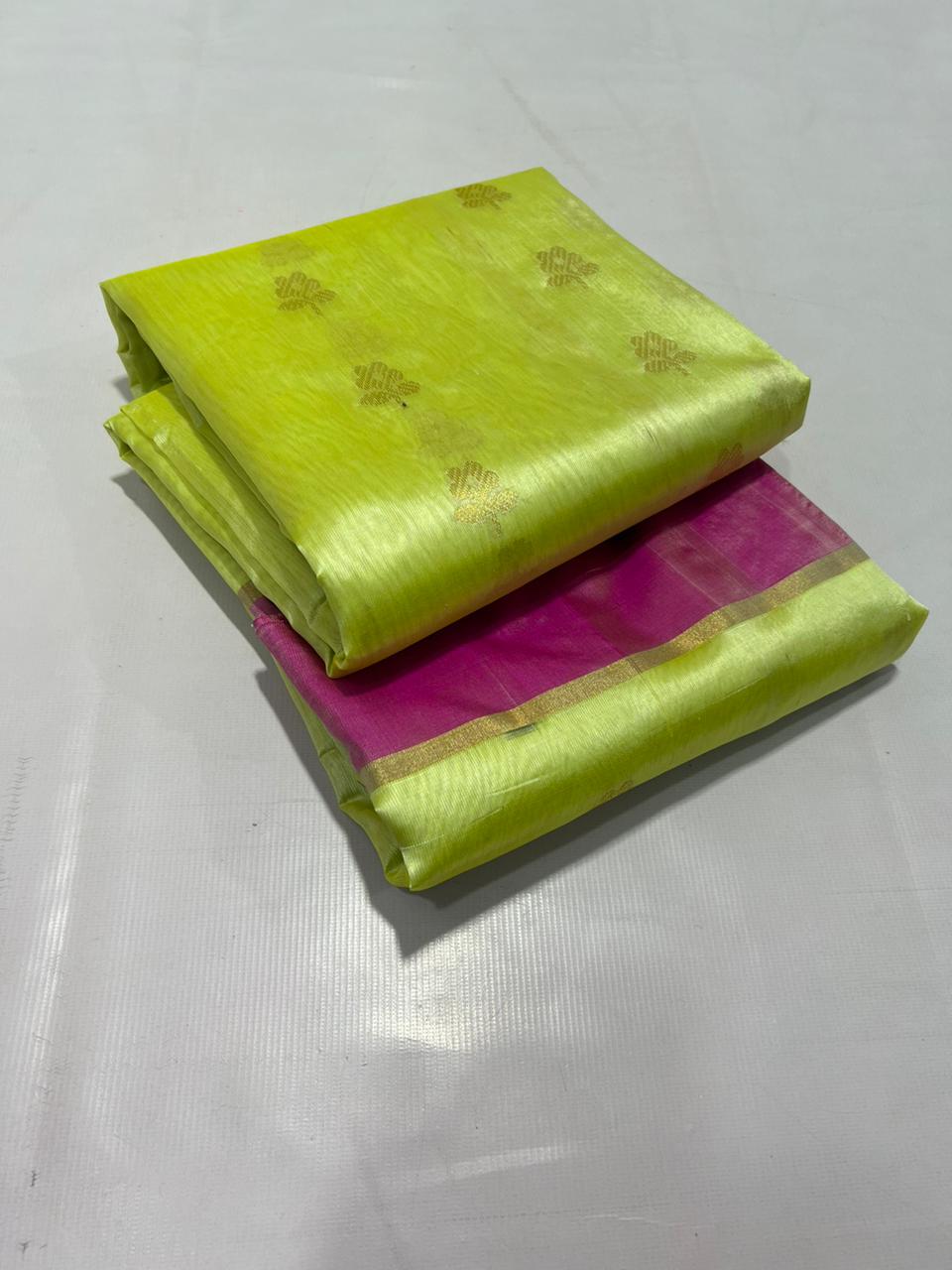 YELLOW / PINK CHANDERI SAREE