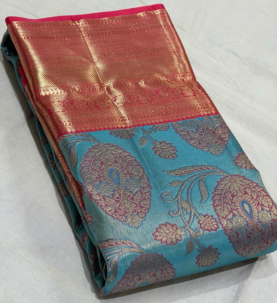 BLUE / RED KANCHI SAREE