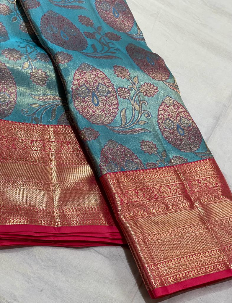 BLUE / RED KANCHI SAREE