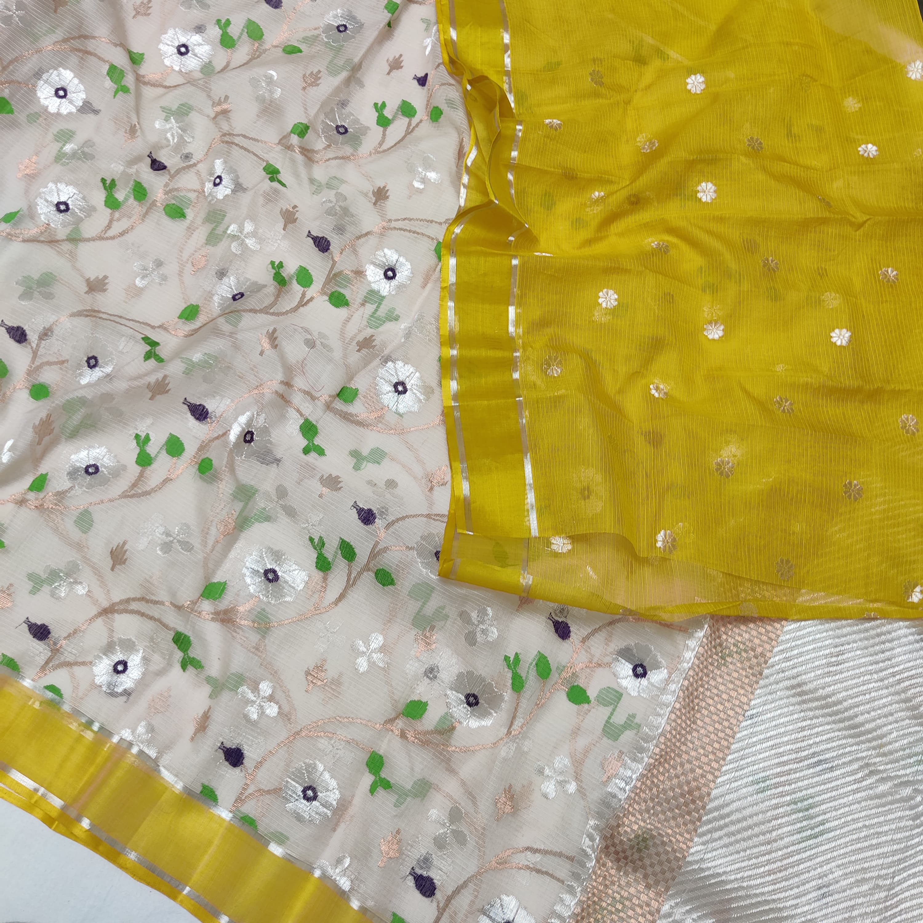 CREAM / YELLOW KOTA ZARI SAREE