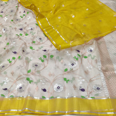 CREAM / YELLOW KOTA ZARI SAREE