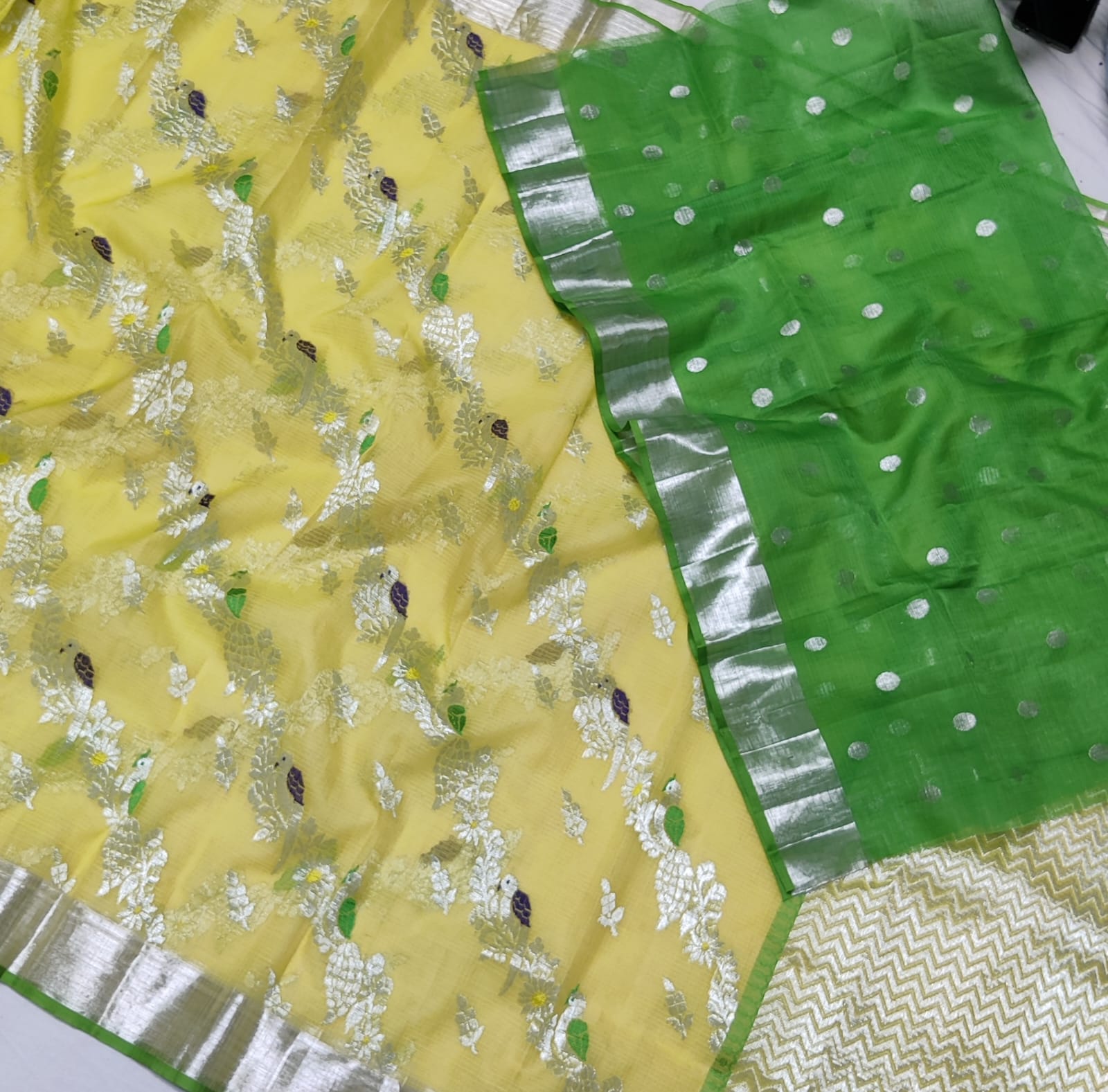 YELLOW / GREEN ZARI KOTA SAREE