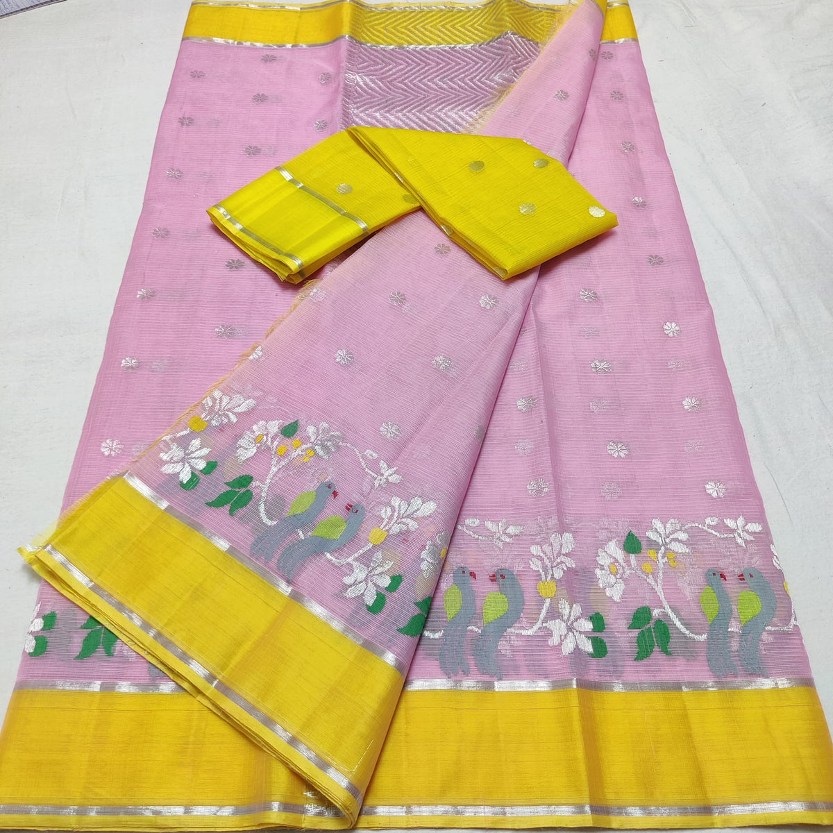 BABY PINK / YELLOW ZARI KOTA SAREE