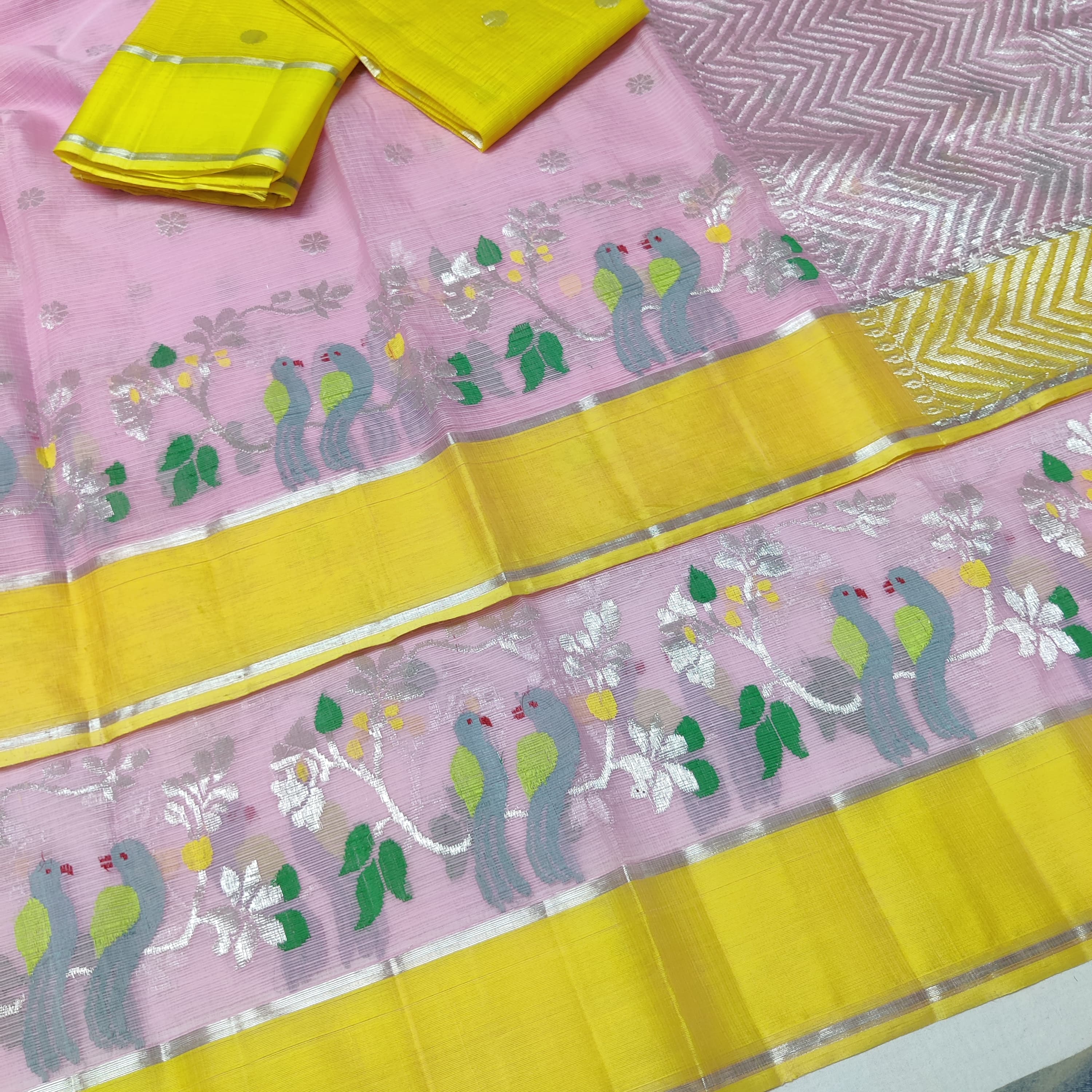 BABY PINK / YELLOW ZARI KOTA SAREE