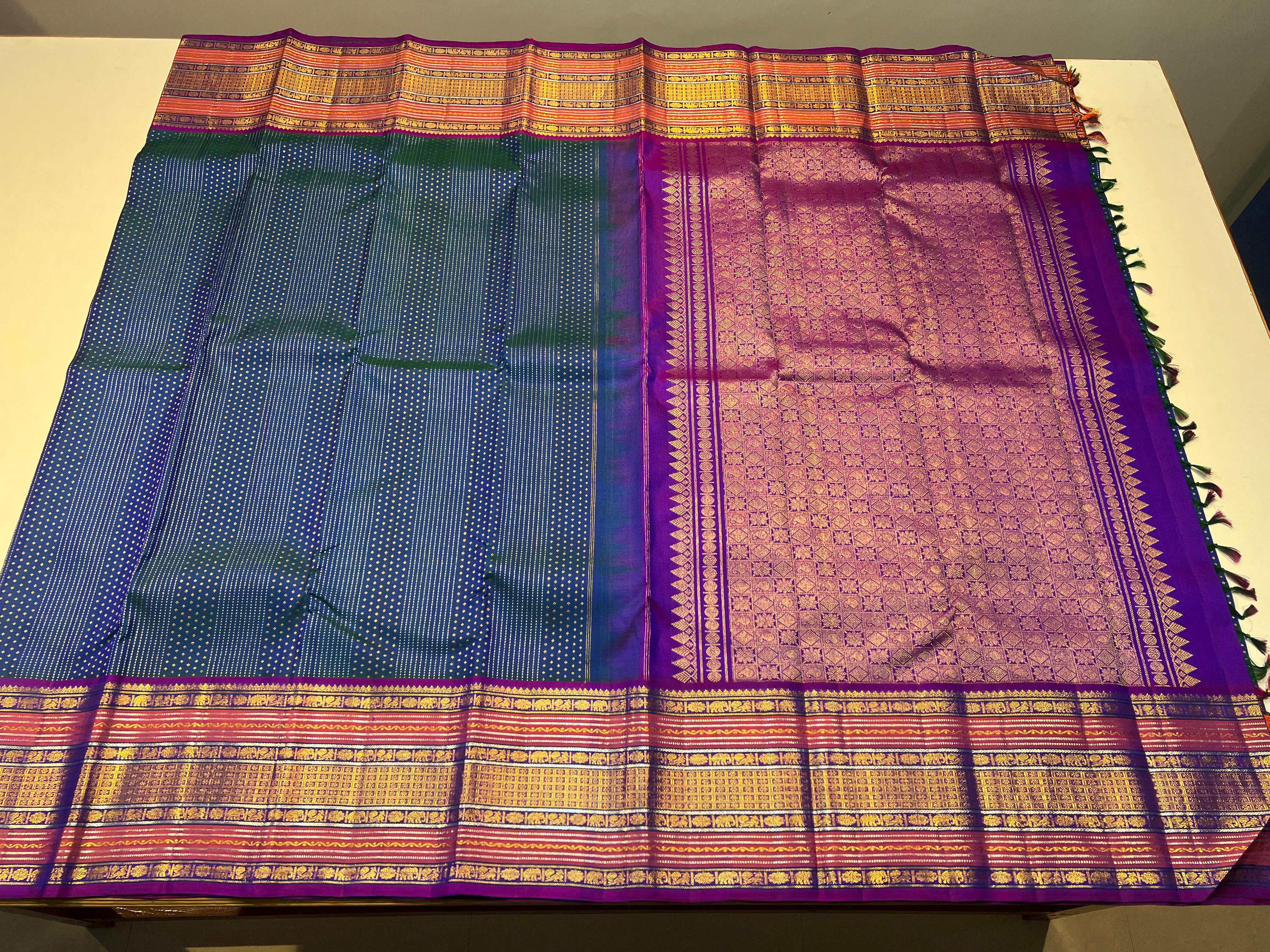 PEACOCK BLUE / PINK KANCHI SAREE