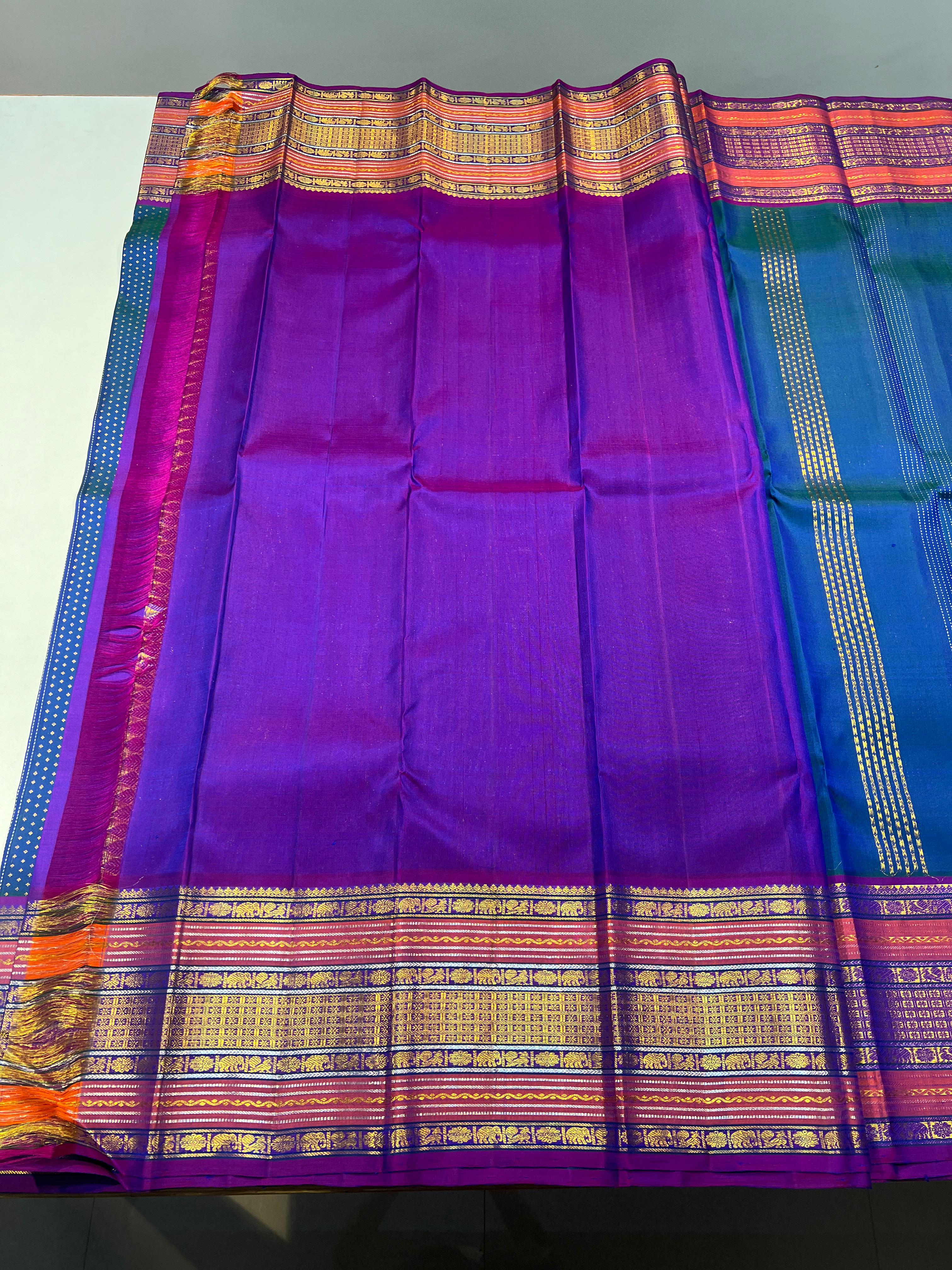 PEACOCK BLUE / PINK KANCHI SAREE