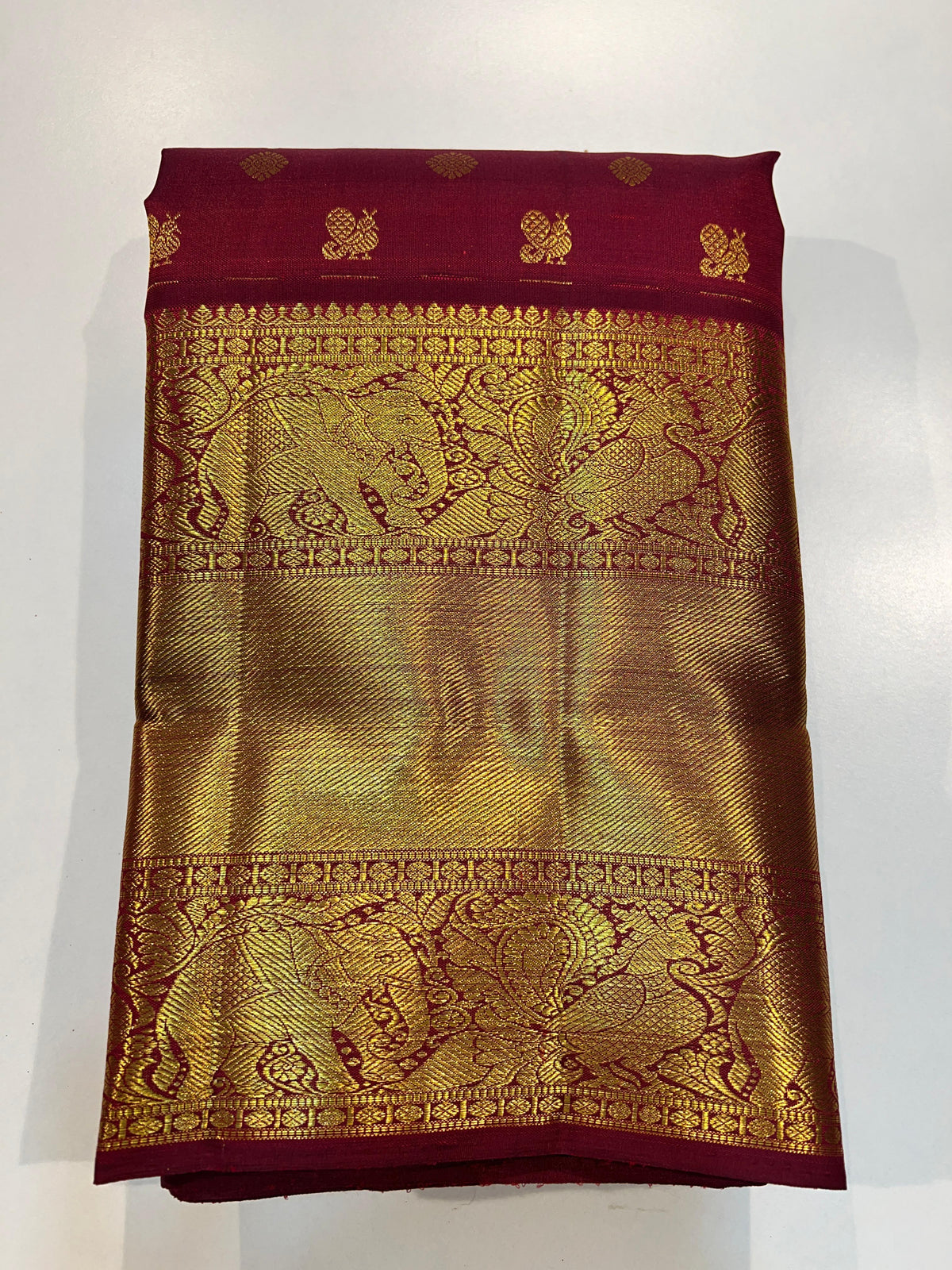 DARK RED / GOLD  KANCHI SAREE