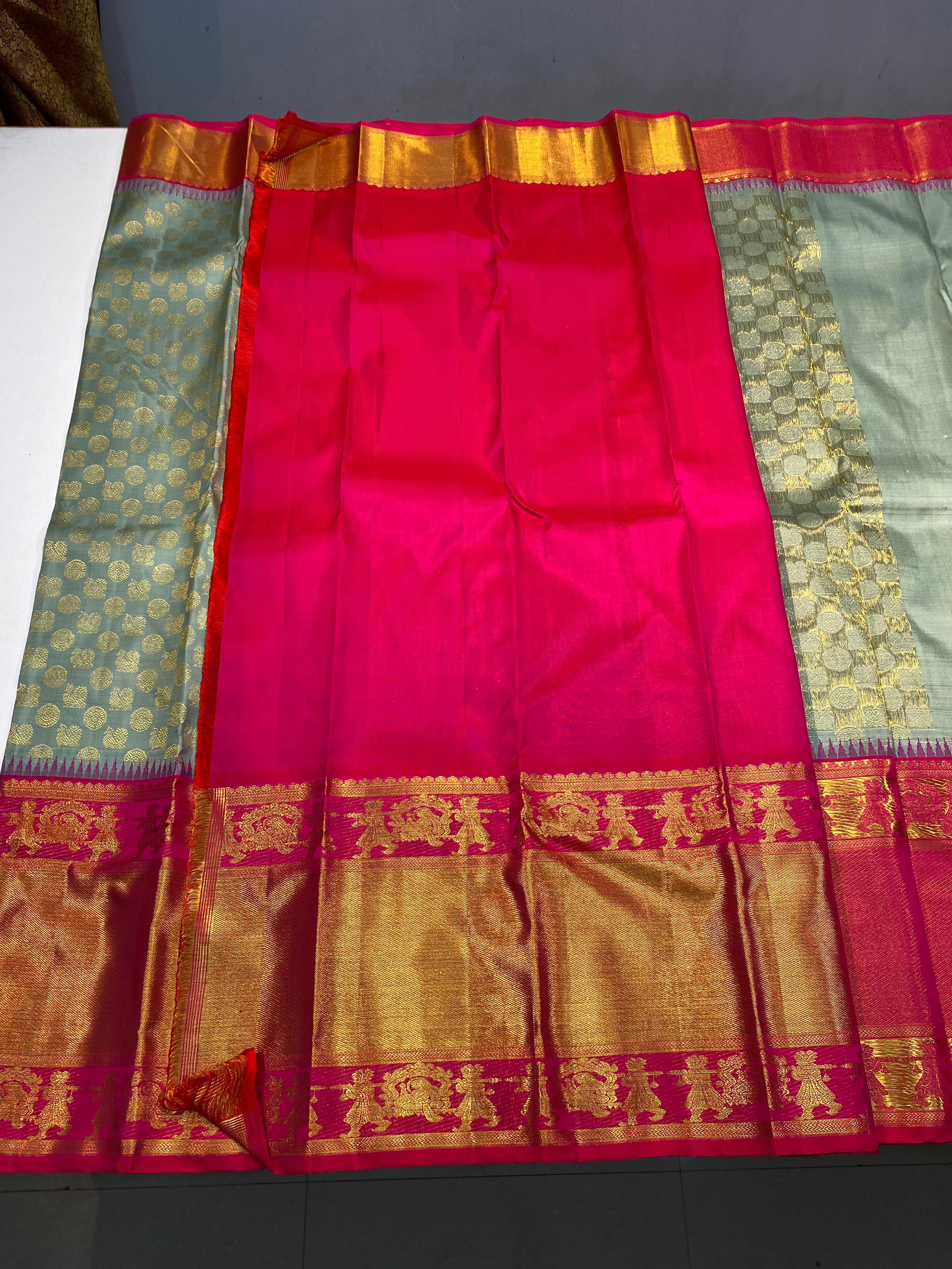 PISTA GREEN  / PINK KANCHI SAREE