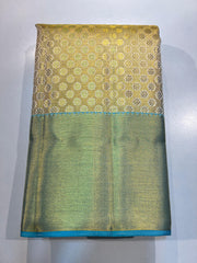 GOLD / TURQUOISE GREEN KANCHI SILK SAREE