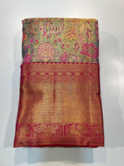 GOLD / REDDISH PINK KANCHI SAREE