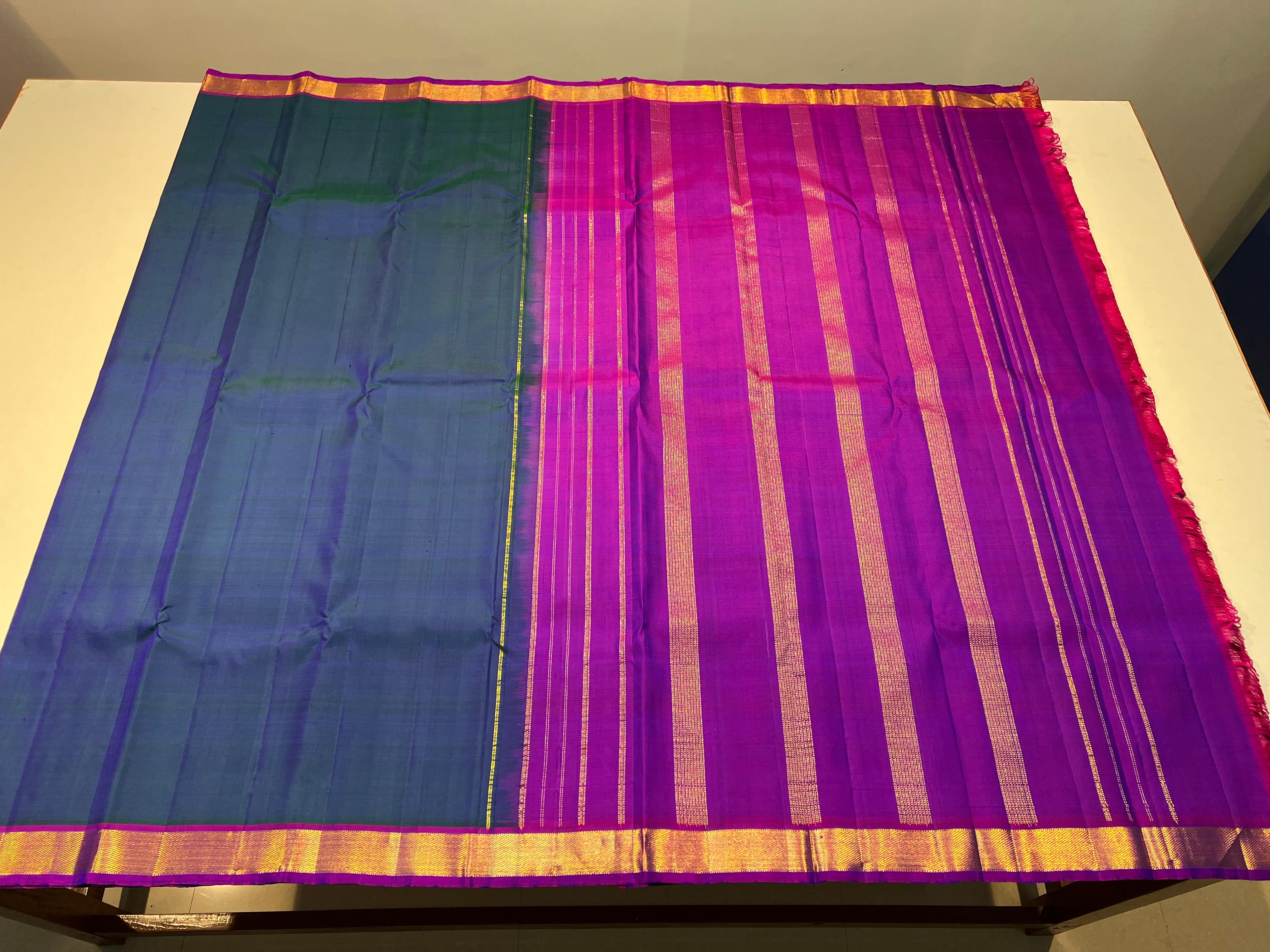 PEACOCK BLUE / PINK KANCHI SAREE