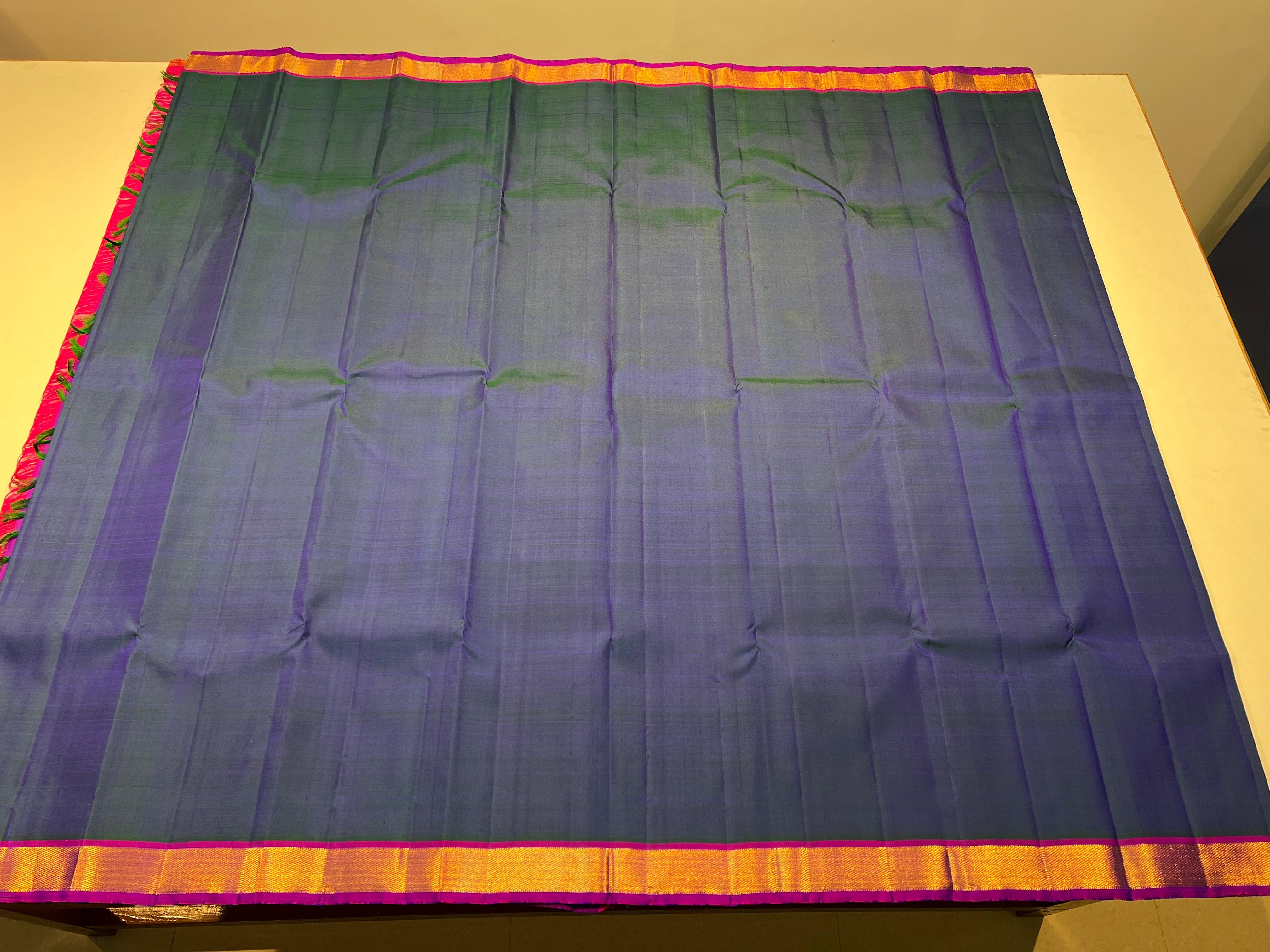 PEACOCK BLUE / PINK KANCHI SAREE