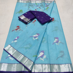 SKY BLUE / NAVY BLUE ZARI KOTA SAREE