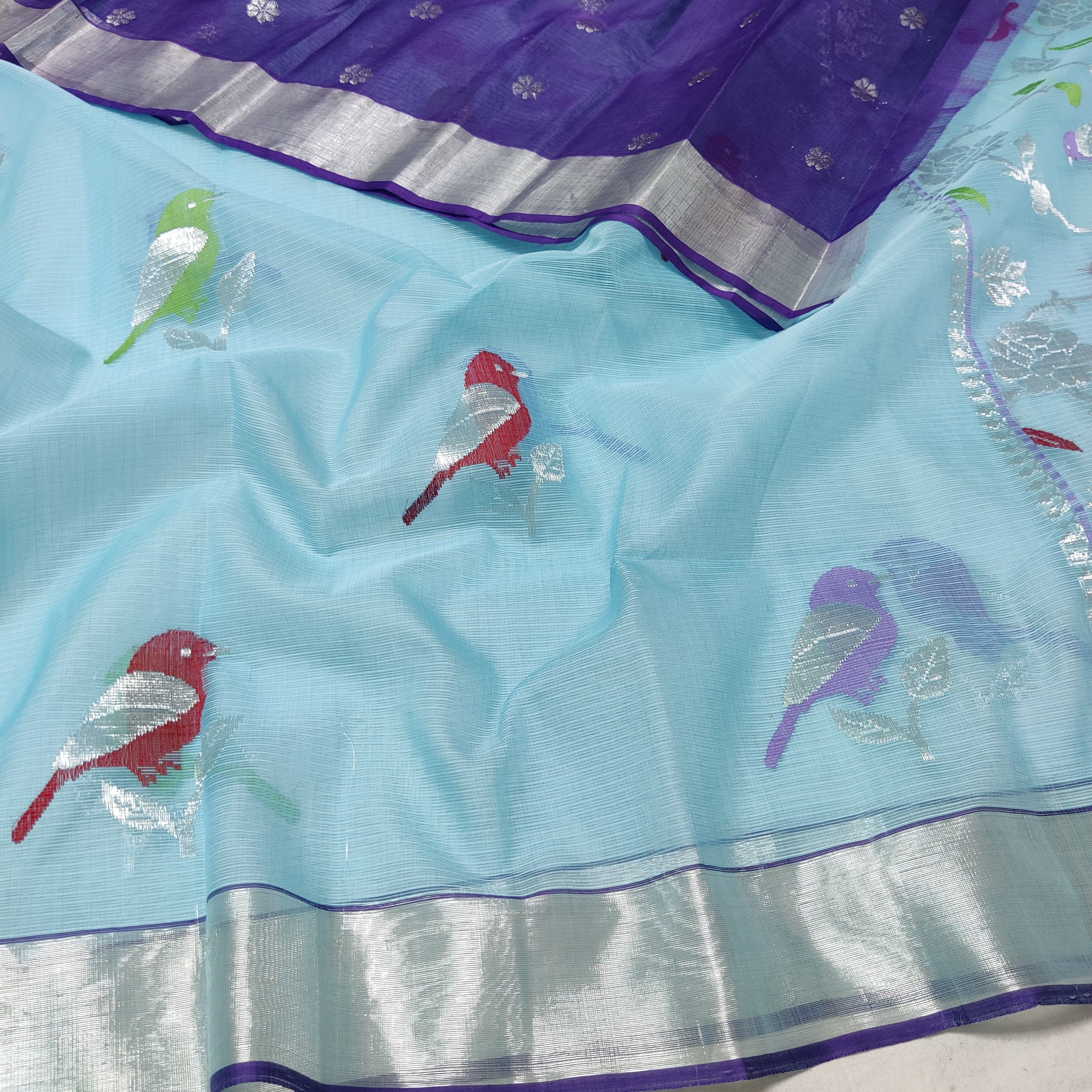 SKY BLUE / NAVY BLUE ZARI KOTA SAREE