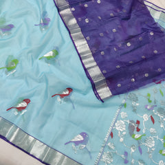 SKY BLUE / NAVY BLUE ZARI KOTA SAREE