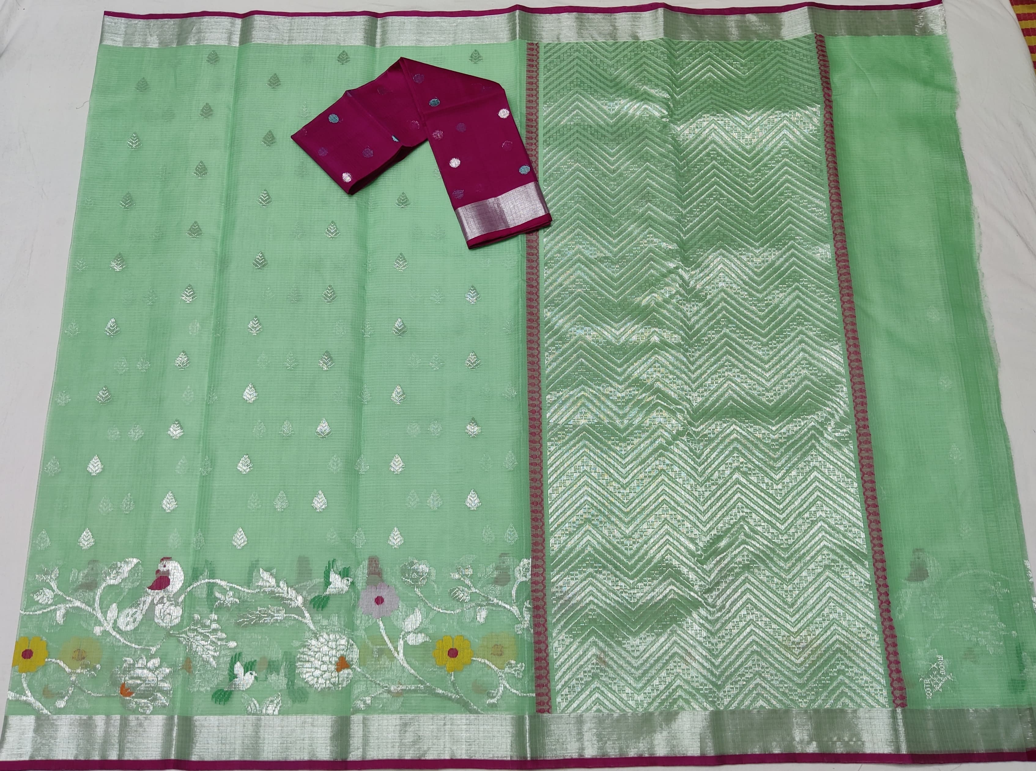 PISTA GREEN / MAROON ZARI KOTA SAREE