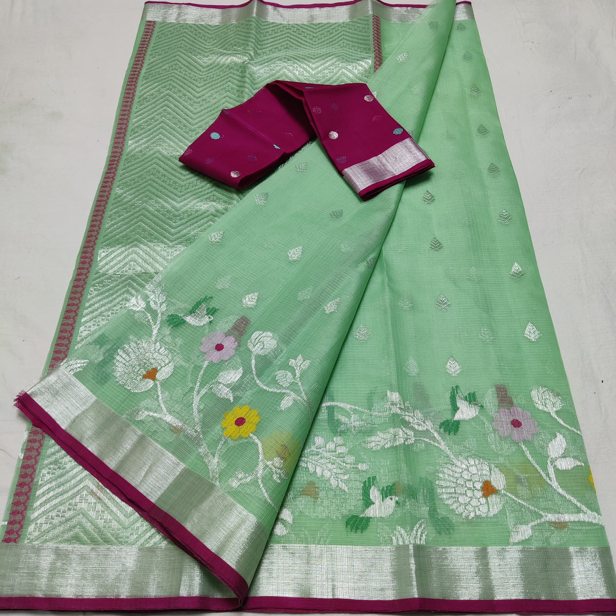 PISTA GREEN / MAROON ZARI KOTA SAREE