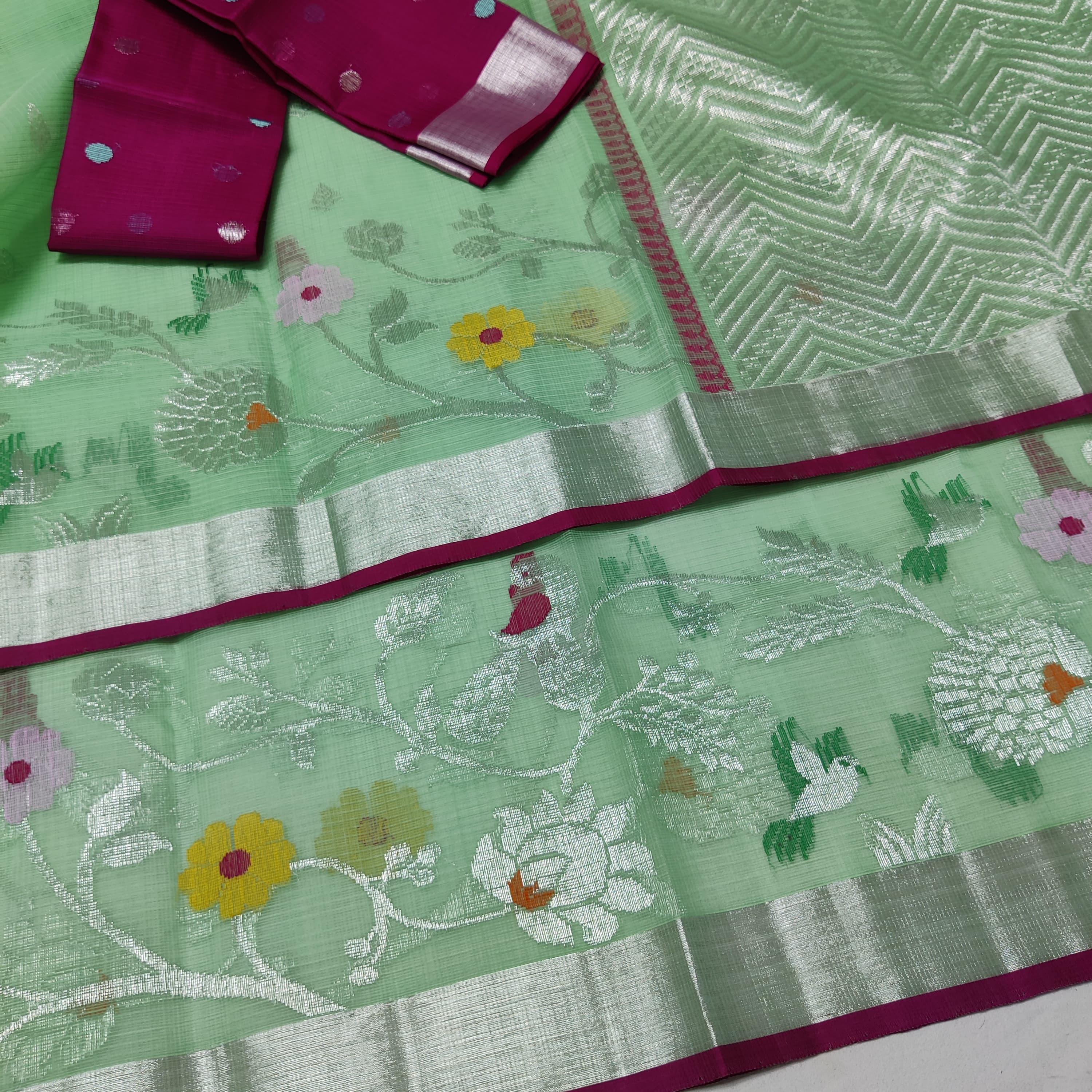 PISTA GREEN / MAROON ZARI KOTA SAREE